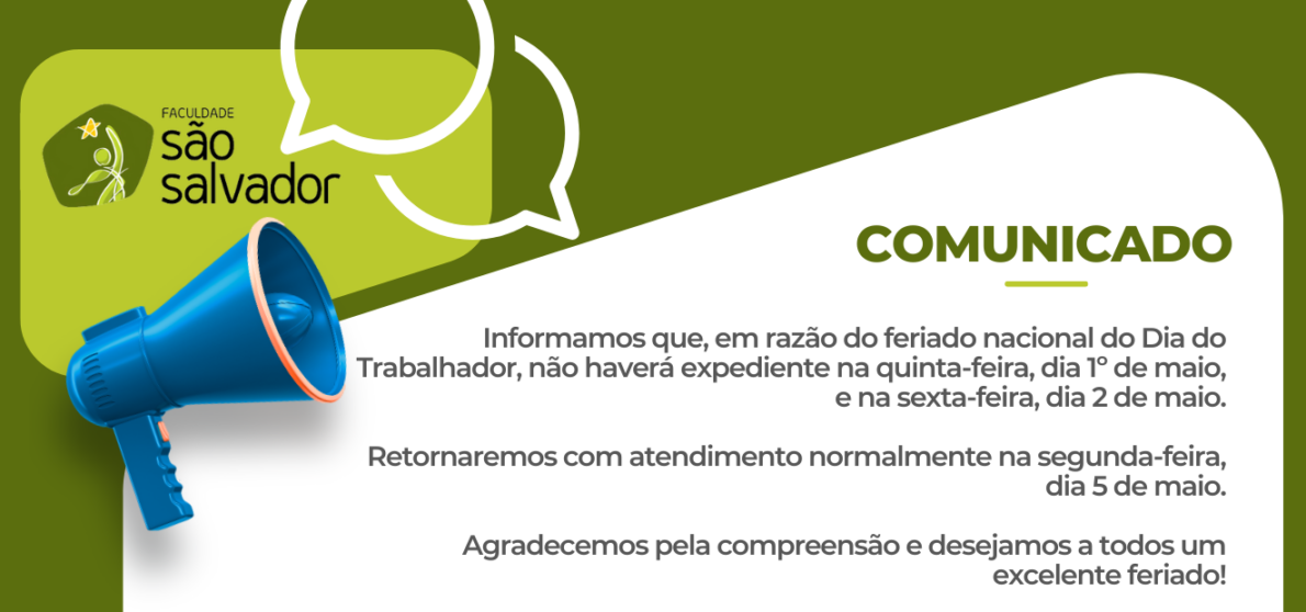 Comunicado do recesso do dia do Trabalhador
