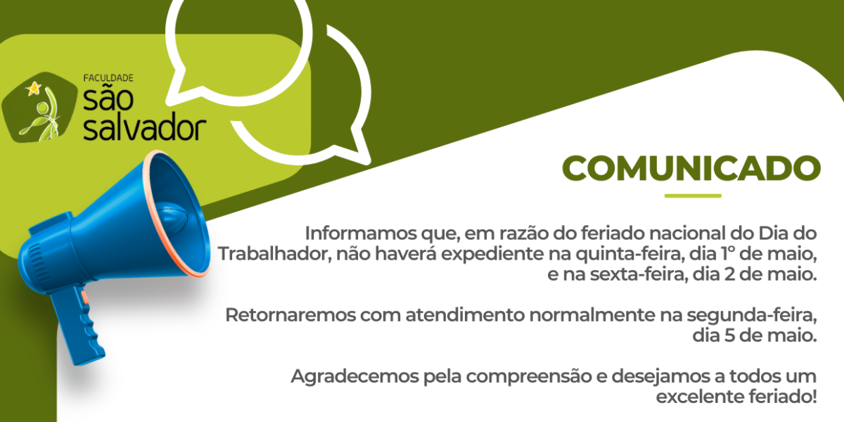 Comunicado do recesso do dia do Trabalhador